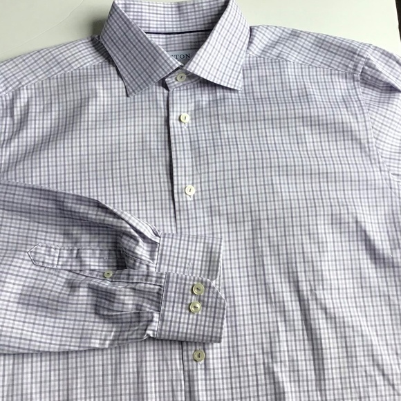 ETON  nice lilac colour checkered dress cotton shirt Sz 16 made in Romania  🇷🇴 - Picture 7 of 10